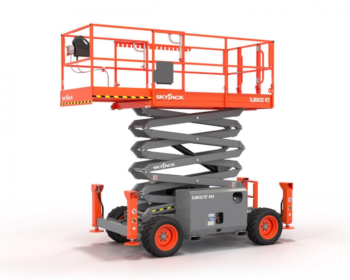 Plataforma Tesoura Skyjack SJ6832 RT 4x4 para aluguel em Itatiba